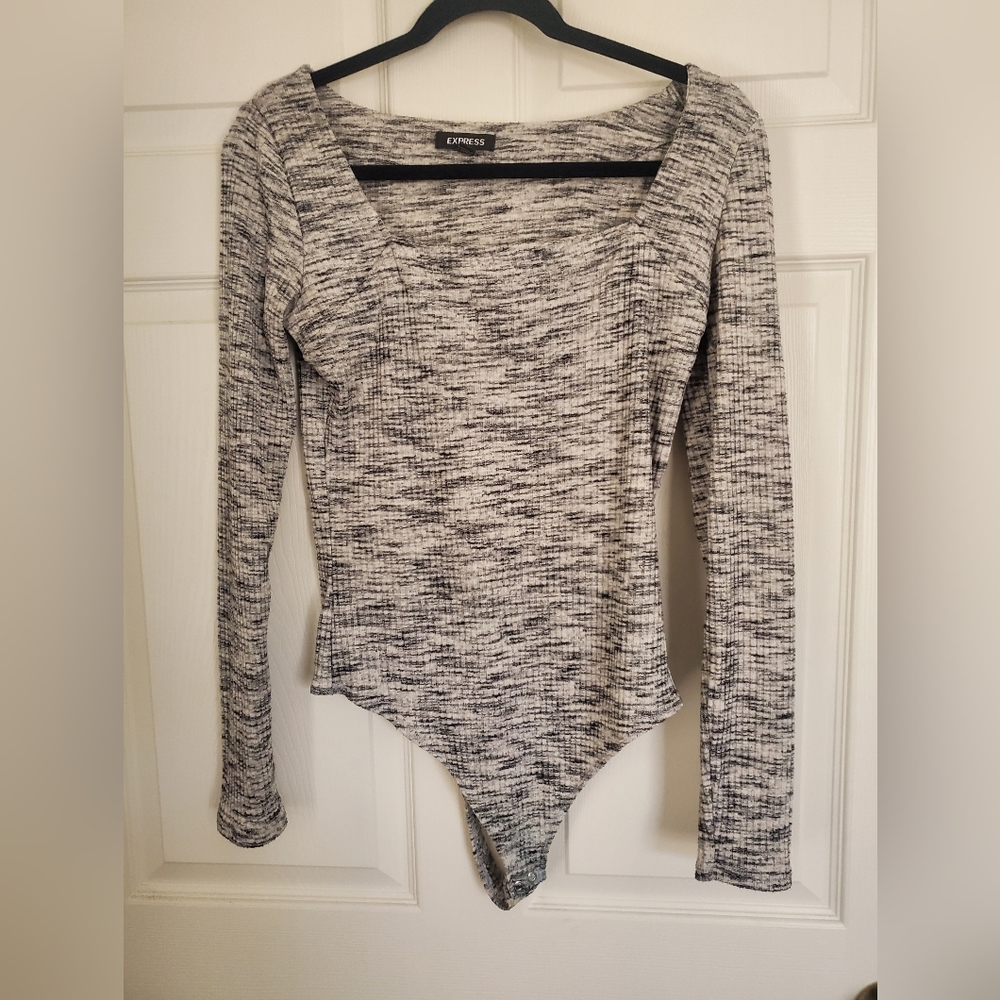 Express Gray and White Bodysuit